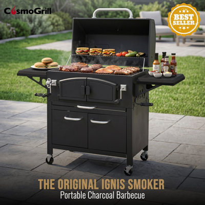 CosmoGrill NEW Ignis Smoker Barbecue Charcoal BBQ Grill, Large 