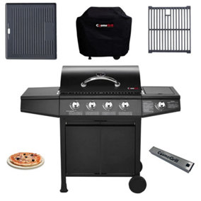 CosmoGrill Original 5 Gas Burner 4+1 Outdoor Barbecue For Garden with Cover, Pizza Stone, Smoker Box, Cast Iron Griddle and Grate