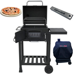 CosmoGrill Outdoor Jr. Smoker Charcoal Barbecue For Garden with Cover, Pizza Stone, and Smoker Box