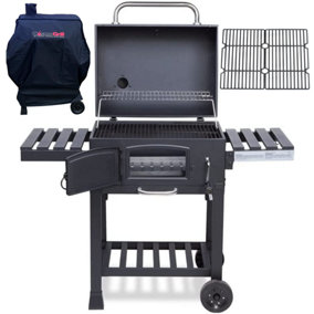 CosmoGrill Outdoor XL Smoker Barbecue Charcoal Portable BBQ Grill Garden with Cover and Cast Iron Grills