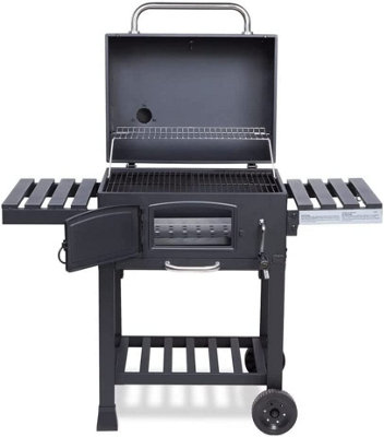 CosmoGrill Outdoor XL Smoker Barbecue Charcoal Portable BBQ Grill Garden with Cover and Cast Iron Grills