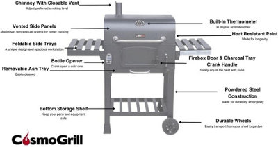 CosmoGrill Outdoor XL Smoker Barbecue Charcoal Portable BBQ Grill with Cover