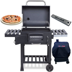 CosmoGrill Outdoor XL Smoker Charcoal Barbecue For Garden with Cover, Pizza Stone, and Smoker Box