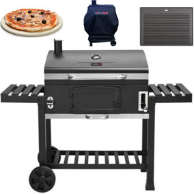CosmoGrill Outdoor XXL Smoker Charcoal Barbecue For Garden with Cover, Griddle, and Pizza Stone