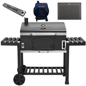 CosmoGrill Outdoor XXL Smoker Charcoal Barbecue For Garden with Cover, Griddle, and Smoker Box