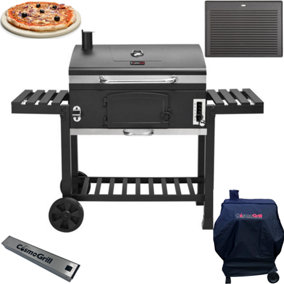 CosmoGrill Outdoor XXL Smoker Charcoal Barbecue For Garden with Cover, Griddle, Pizza Stone, and Smoker Box