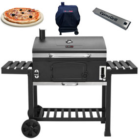 CosmoGrill Outdoor XXL Smoker Charcoal Barbecue For Garden with Cover, Pizza Stone, and Smoker Box