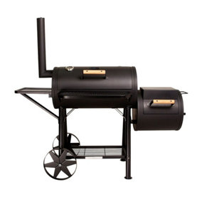 CosmoGrill Outdoor XXXL (90kg) Charcoal Barbecue with Barrel Offset Smoker, Built-in Thermometer & Shelves