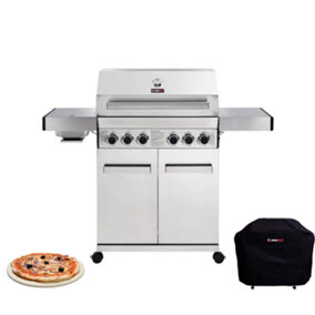 CosmoGrill Platinum Stainless Steel 4+2 Silver Gas Barbecue with Cover & Pizza Stone - FREE NEXT-DAY DELIVERY