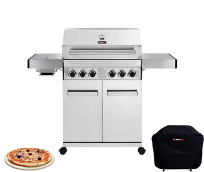 CosmoGrill Platinum Stainless Steel 4+2 Silver Gas Barbecue with Cover & Pizza Stone