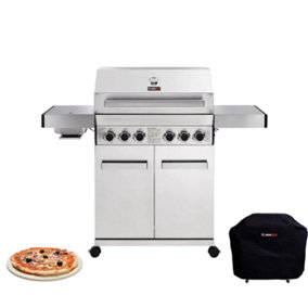 CosmoGrill Platinum Stainless Steel 4+2 Silver Gas Barbecue with Cover & Pizza Stone