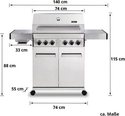 CosmoGrill Platinum Stainless Steel 4+2 Silver Gas Barbecue with Side Searer and Storage - 9