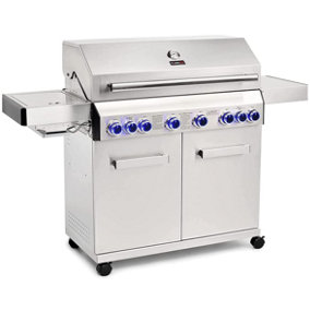 CosmoGrill Platinum Stainless Steel 6+2 Silver Gas Barbecue with Side Searer and Storage