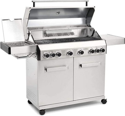 CosmoGrill Platinum Silver DIY and Barbecue B&Q | 6+2 Side Gas Stainless Steel at Storage Searer with