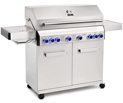 CosmoGrill Platinum Stainless Steel 6+2 Silver Gas Barbecue with Side Searer & Storage