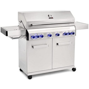 CosmoGrill Platinum Stainless Steel 6+2 Silver Gas Barbecue with Side Searer & Storage