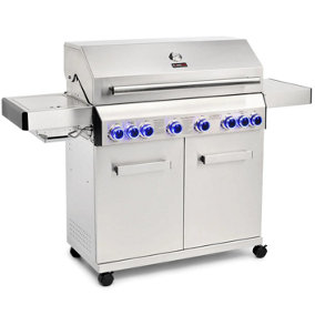 CosmoGrill Platinum Stainless Steel 6+2 Silver Gas Barbecue with Weatheproof Cover & Side Sear Burner