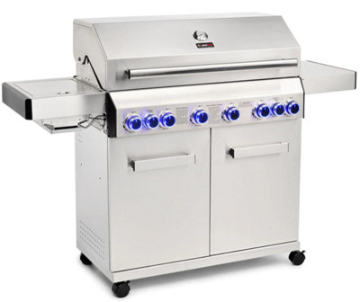 CosmoGrill Platinum Stainless Steel 6+2 Silver Gas Barbecue with Weatherproof Cover