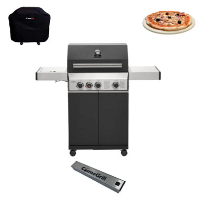 CosmoGrill Premium Black 3+1 Gas Barbecue with Cover, Pizza Stone & Smoker Box