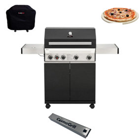 CosmoGrill Premium Black 4+1 Gas Barbecue with Cover, Pizza Stone & Smoker Box