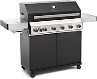 CosmoGrill Premium Black 6+1 Black Gas Barbecue with Side Searer and Storage