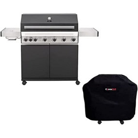 CosmoGrill Premium Black 6+1 Black Gas Barbecue with Weatherproof Cover and Side Searer - FREE NEXT-DAY DELIVERY