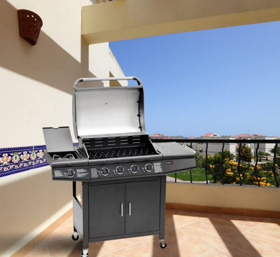CosmoGrill Pro 4+1 Black Gas Barbecue with Side Burner and Storage - 5