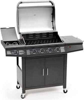CosmoGrill Pro 4+1 Black Gas Barbecue with Side Burner and Storage - 8
