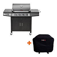 CosmoGrill Pro 4+1 Black Gas Barbecue with Weatherproof Cover and Side Burner
