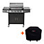 CosmoGrill Pro 4+1 Black Gas Barbecue with Weatherproof Cover and Side Burner