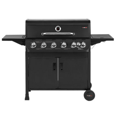 CosmoGrill Pro 6+1 Black Gas Barbecue with Side Burner and Storage