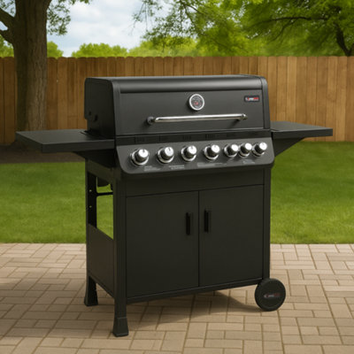 CosmoGrill Pro 6+1 Black Gas Barbecue with Side Burner and Storage
