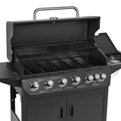 CosmoGrill Pro 6+1 Black Gas Barbecue with Side Burner and Storage - 8