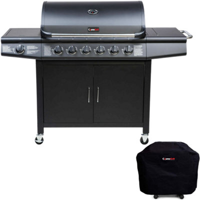 CosmoGrill Pro 6+1 Black Gas Barbecue with Weatherproof Cover and Side Burner
