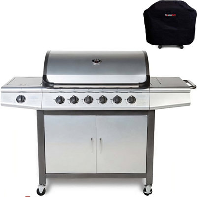 CosmoGrill Pro 6+1 Silver Gas Barbecue with Weatherproof Cover and Side