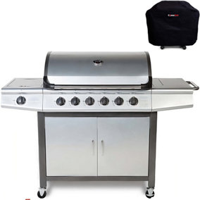 CosmoGrill Pro 6+1 Silver Gas Barbecue with Weatherproof Cover and Side Burner