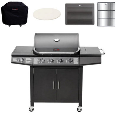 CosmoGrill Pro Deluxe 5 Gas Burner 4+1 Barbecue Grill with Storage, Cover, Pizza Stone, Smoker Box, Cast Iron Grate and Griddle