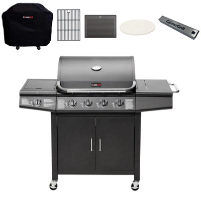 CosmoGrill Pro Deluxe 5 Gas Burner 4+1 Barbecue Grill with Storage, Cover, Pizza Stone, Smoker Box, Cast Iron Griddle and Grate