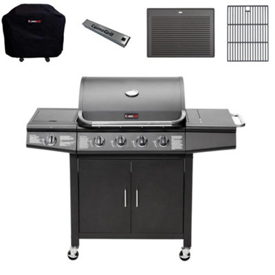 CosmoGrill Pro Deluxe 5 Gas Burner 4+1 Barbecue Grill with Storage, Weatherproof Cover, Cast Iron Griddle and Grate