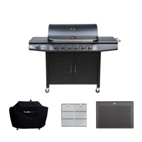 CosmoGrill Pro Deluxe 7 Gas Burner 6+1 Barbecue Grill with Cover, 2 x Cast Iron Grill Grates and Griddle