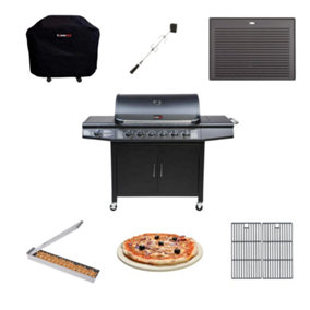 CosmoGrill Pro Deluxe 7 Gas Burner 6+1 Barbecue Grill with Cover, Pizza Stone, Smoker Box, Cast Iron Griddle,Grates and Rotisserie