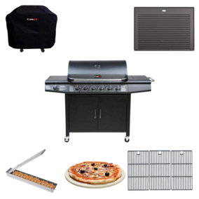 CosmoGrill Pro Deluxe 7 Gas Burner 6+1 BBQ Grill With Cover, Pizza Stone, Smoker Box, Cast Iron Grates - FREE NEXT-DAY DELIVERY