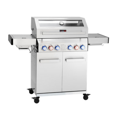CosmoGrill Stainless Steel Yamara 4+2 Gas BBQ, Viewing Glass, 4 Main Burners, 1 Ceramic Sear Burner, 1 Back Burner with Cover