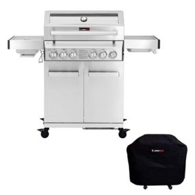CosmoGrill Stainless Steel Yamara 4+2 Gas BBQ, Viewing Glass, 4 Main Burners with Cover - FREE NEXT-DAY DELIVERY