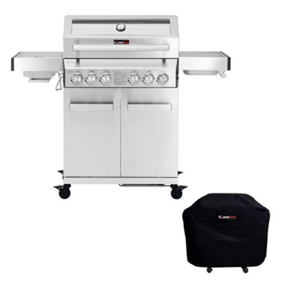 CosmoGrill Stainless Steel Yamara 4+2 Gas BBQ, Viewing Glass, 4 Main Burners with Cover