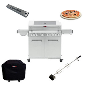CosmoGrill Stainless Steel Yamara 6+2 Gas BBQ, 6 Main Burners-Cover, Rotisserie, Pizza Stone & Smoker Box - FREE NEXT-DAY DELIVERY