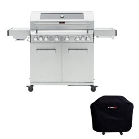 CosmoGrill Stainless Steel Yamara 6+2 Gas BBQ, Viewing Glass, 6 Main Burners, 1 Ceramic Sear Burner, 1 Back Burner & Cover