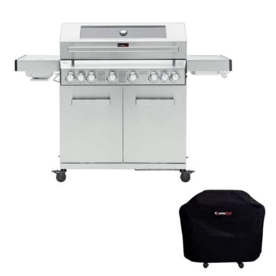 CosmoGrill Stainless Steel Yamara 6+2 Gas BBQ, Viewing Glass, 6 Main Burners with Cover - FREE NEXT-DAY DELIVERY