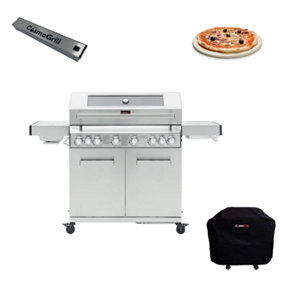 CosmoGrill Stainless Steel Yamara 6+2 Gas BBQ, Viewing Glass, 6 Main Burners with Cover, Pizza Stone and Smoker Box