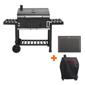 CosmoGrill XXL Smoker Black Charcoal Barbecue with Cover and Griddle
